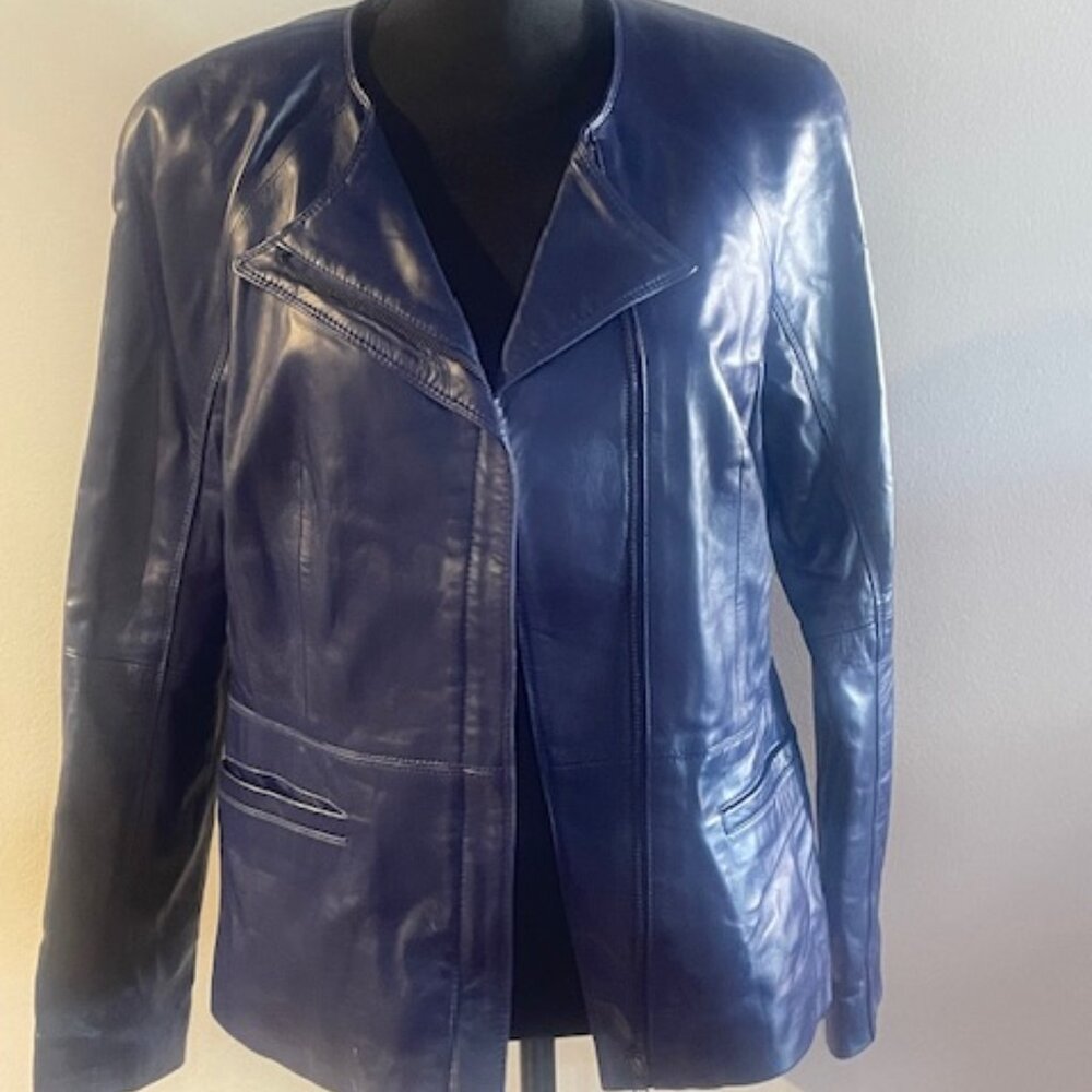 Vintage Navy Blue Leather Jacket